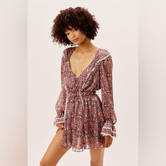 For Love & Lemons Grace Mini Pink Dress Floral Lace Size S - Picture 4 of 11